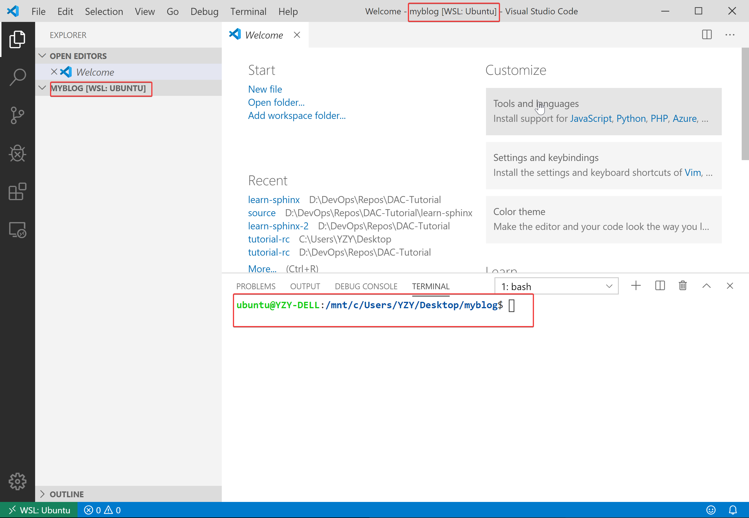 vscode-wsl-myblog